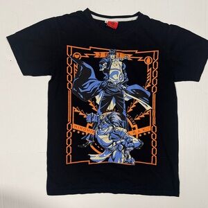 Vintage Hirohik Araki JoJo Manga Black Tee with Blue and Orange Graphic.